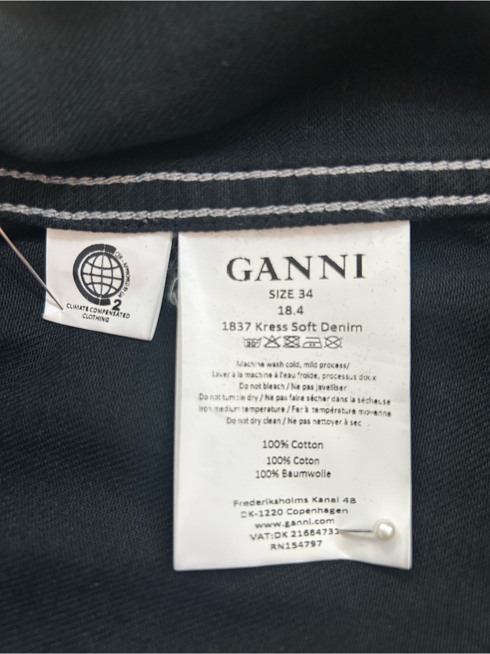 GANNI Fringe Western Shirt Black Contrast Stitch Denim Size EU 34 - Picture 10 of 12